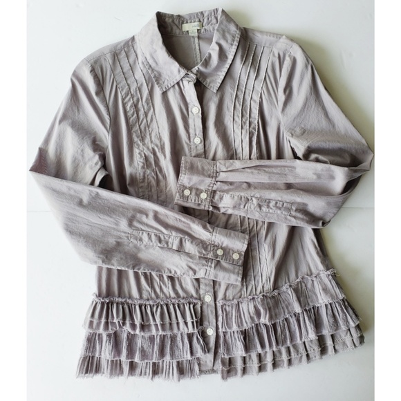 Anthropologie Tops - Anthro Odille Ruffle Peplum Button Up Top Gray 4